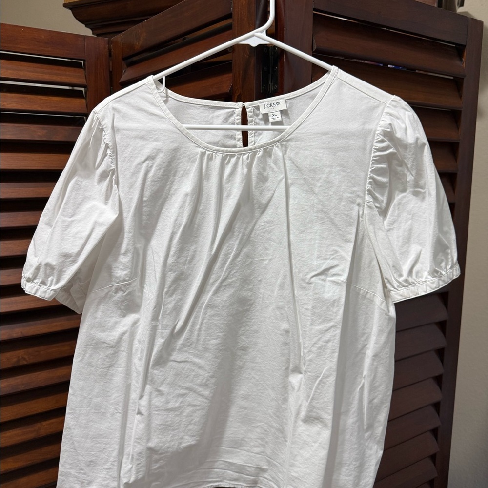 J. Crew White Puff Sleeve Top